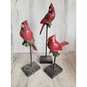 Red cardinal glitter mistletoe bird family set Xmas unique home decor